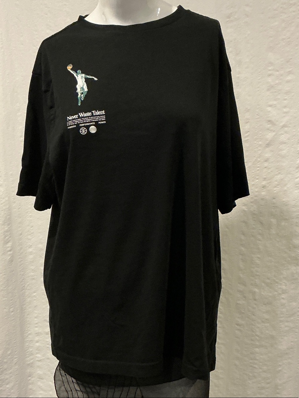 H&M Black Short-Sleeve Tee with Small Basketball Graphic